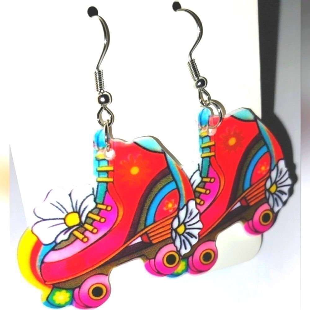 Hand Crafted Rainbow Dangle Earrings skates